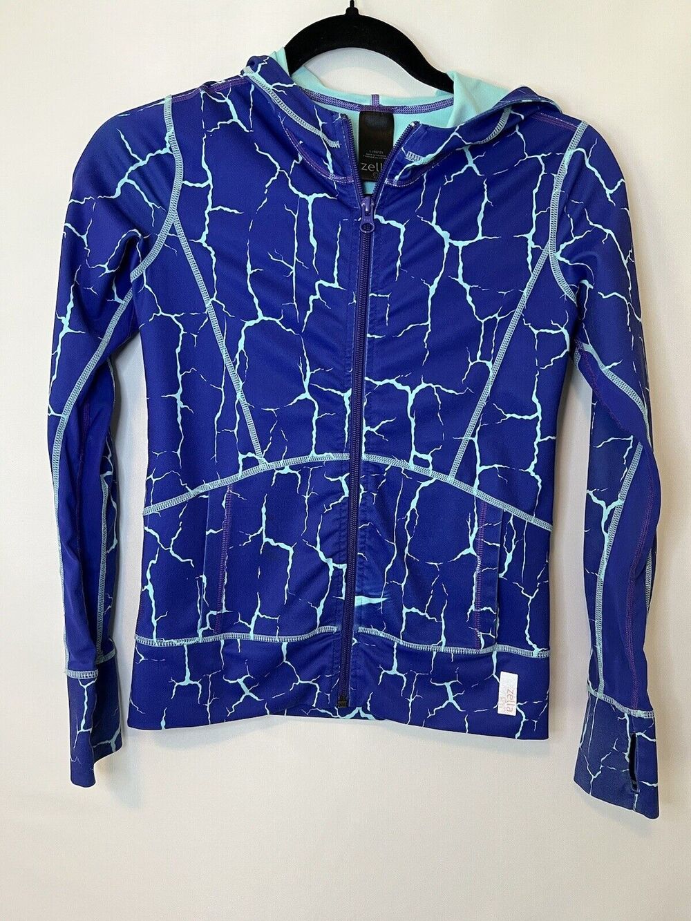 Zella Hooded Track Jacket Girls Size Large (10/12) Blue
